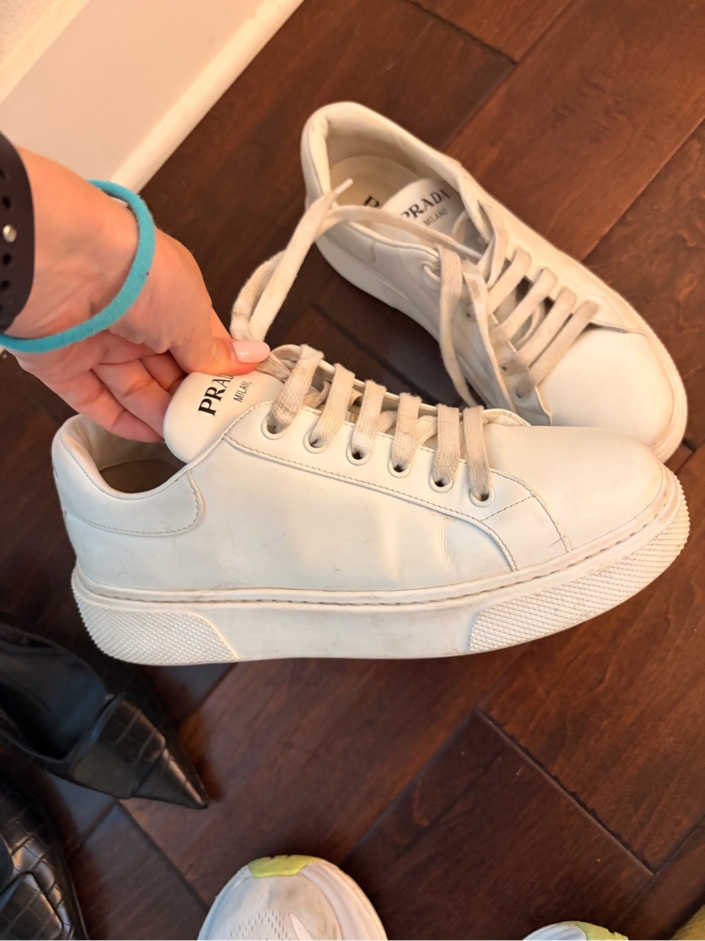 Prada Cream Leather Low-Top Sneakers - Picture 2 of 2